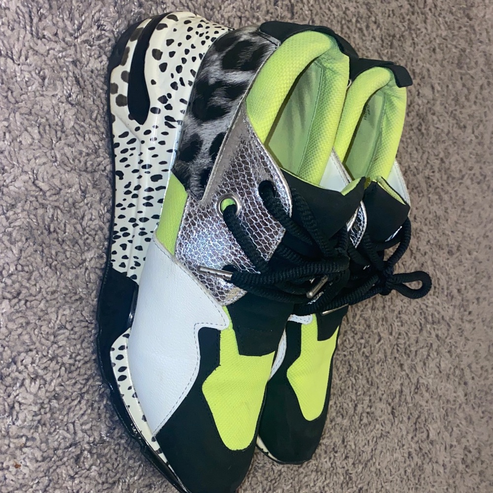 Steve Madden Cliff Neon Green and Black Wedge Sneakers - Picture 4 of 10